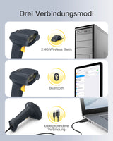 BCST-91 1D/2D Bluetooth 5.3 Barcodescanner, mit 2.4Ghz Intelligente Station & Mega-Pixel-Auflösung - Inateck Office DE