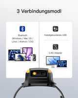 PBS005 Barcode Scanner Kabellos 2D, Armbanduhr-Stil, QR Code Scanner Bluetooth, Sprachsteuerung, Typ-C Kabel & 2.4G Adapter Wireless - Inateck Office DE