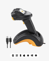 Pro 8SE 2D/1D/QR Wireless Blutooth Handheld Scanner, mit Screen und Smart Base, CMOS CCD Dual Module, Größere Reichweite & 2600 mAh Langzeitbatterie - Inateck Office DE