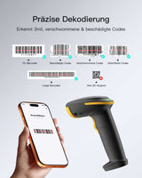 BCST-24, 1D CCD Barcode Scanner Kabellos, 2600 mAh Langzeitbatterie - Inateck Office DE