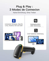 BCST-24, 1D CCD Barcode Scanner Kabellos, 2600 mAh Langzeitbatterie - Inateck Office DE