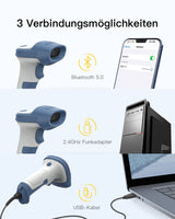 BCST-73 1D/2D Barcodescanner, kabellos 2.4GHz, Bluetooth 5.0, Displayscannen + BS04001 Barcode Scanner Ladestation - Inateck Office DE