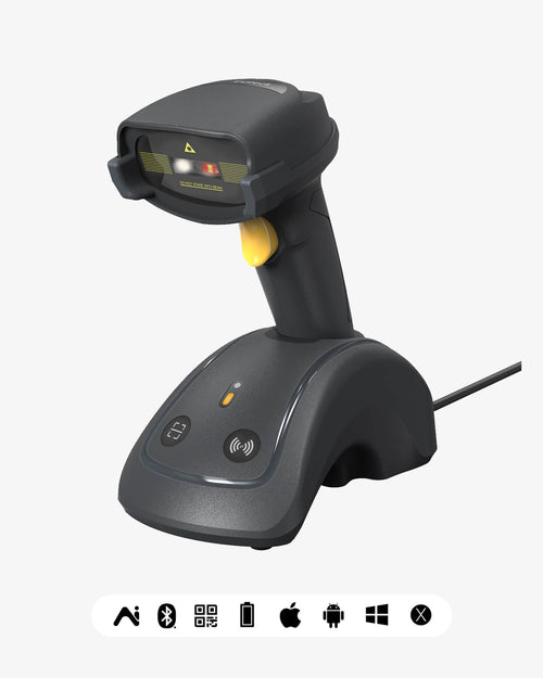 BCST-560B Barcode Scanner Kabellose, QR Code Scanner mit Smart Base, 1D/2D, Bluetooth/2.4G/USB 3-in-1-Konnektivität & 2600 mAh Langzeitbatterie - Inateck Office DE