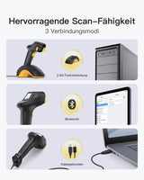 Pro 8SE 2D/1D/QR Wireless Blutooth Handheld Scanner, mit Screen und Smart Base, CMOS CCD Dual Module - Inateck Office DE