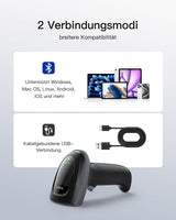 Pro 170B 2D Barcode Scanner Kabellos, QR Code Scanner mit 2 Austauschbaren 2000mAh Akkus, mit Ladestation, mit Bluetooth und Kabel USB - Inateck Office DE
