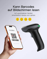 Pro 170B 2D Barcode Scanner Kabellos, QR Code Scanner mit 2 Austauschbaren 2000mAh Akkus, mit Ladestation, mit Bluetooth und Kabel USB - Inateck Office DE