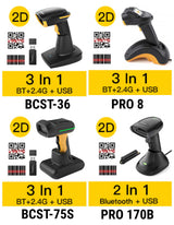 Pro 170B 1D/2D Barcode Scanner Kabellos, QR Code Scanner mit 2 Austauschbaren 2000mAh Akkus, mit Ladestation, mit Bluetooth und Kabel USB - Inateck Office DE