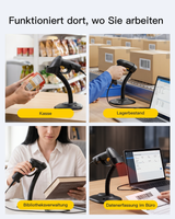 Hyper A60S, Barcode Scanner 2D mit Stand USB, QR Code Scanner Plug & Play für Lager, Bibliothek & Einzelhandel