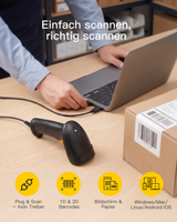 Hyper A60, Barcode Scanner 1D/2D USB, QR Code Scanner Plug & Play für Einzelhandel & Lager - Inateck Office DE