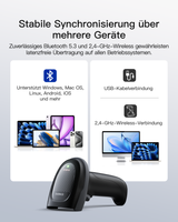 PRO-170B 2D Barcode Scanner kabellos Bluetooth – QR Code Scanner mit 2 Akkus & Ladestation - Inateck Office DE