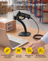 Hyper A60S, Barcode Scanner 2D mit Stand USB, QR Code Scanner Plug & Play für Lager, Bibliothek & Einzelhandel