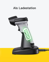 BCST-73 1D/2D Barcodescanner, kabellos 2.4GHz, Bluetooth 5.0, Displayscannen + BS04001 Barcode Scanner Ladestation - Inateck Office DE